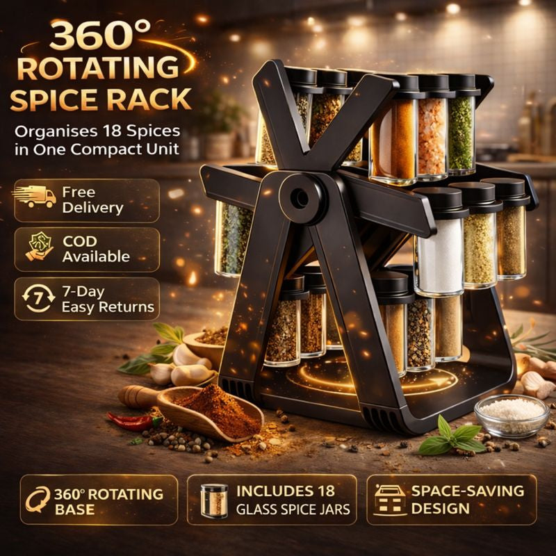 18 Empty Jar Spice Rack Revolving Kitchen Organizer - رف توابل دوّار مع 18 برطمان فارغ – منظم مطبخ متحرك