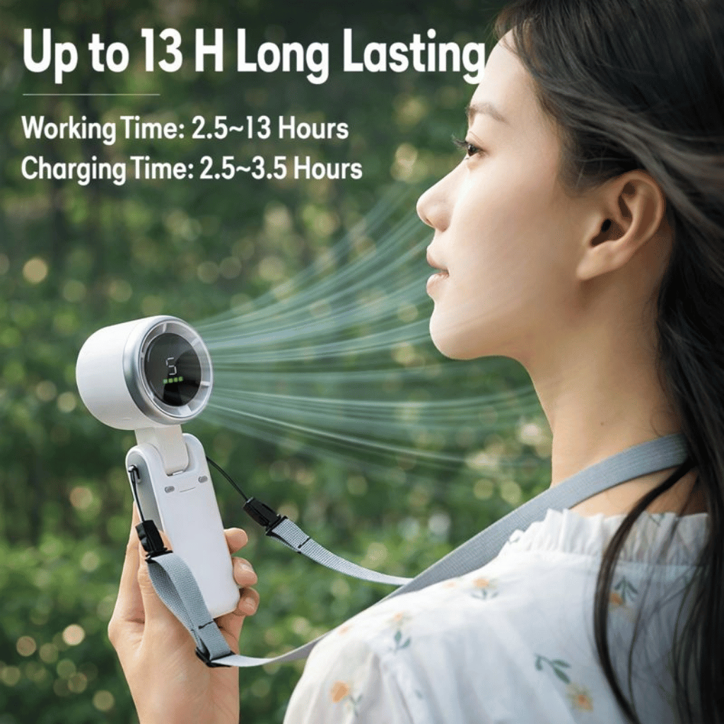 Handheld Fan USB Rechargeable Fan Long Cooling Time 5 Speed Long Battery for Travel