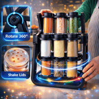 18 Empty Jar Spice Rack Revolving Kitchen Organizer - رف توابل دوّار مع 18 برطمان فارغ – منظم مطبخ متحرك